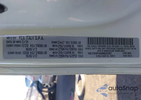 2021 Ram Promaster City Tradesman from USA, damaged, VIN ZFBHRFAB6M6U15387